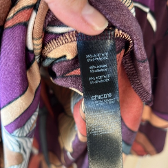 Chico’s Travelers Sz L Baroque Autumnal Floral Print V Neck Bell Sleeve Blouse - Picture 7 of 9